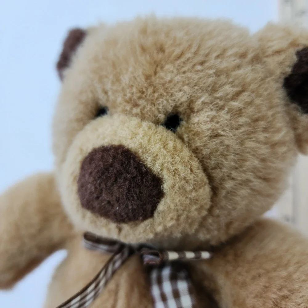 Classic Tan Plush Teddy Bear with Gingham Checkered Bow 10 Inch Stuffed‎ Animal